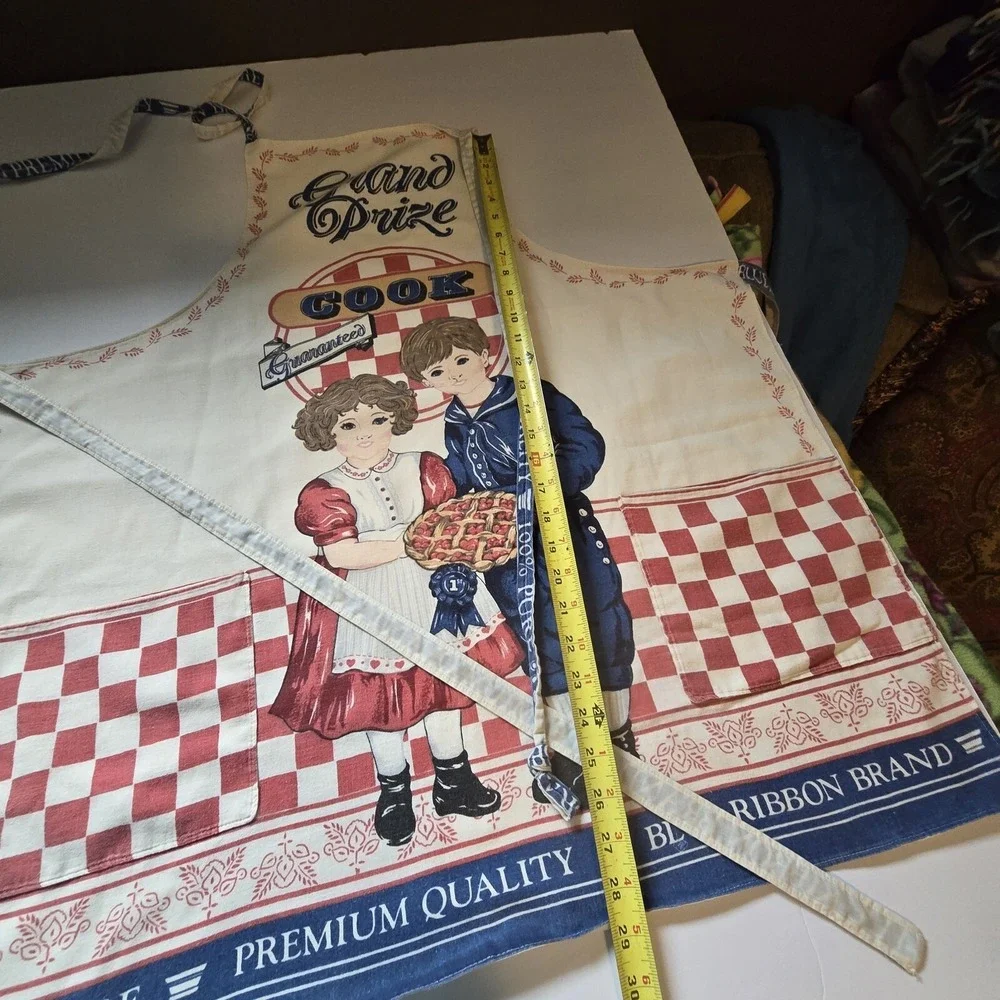 Vintage Muslin Apron Grand Prize Cook Pure-Premium‎ Quality-Blue Ribbon Cotton